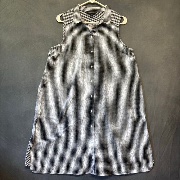 Jessica Howard Navy Blue Gingham Seersucker Sleeveless Shirt Dress Button Front - Picture 1 of 9